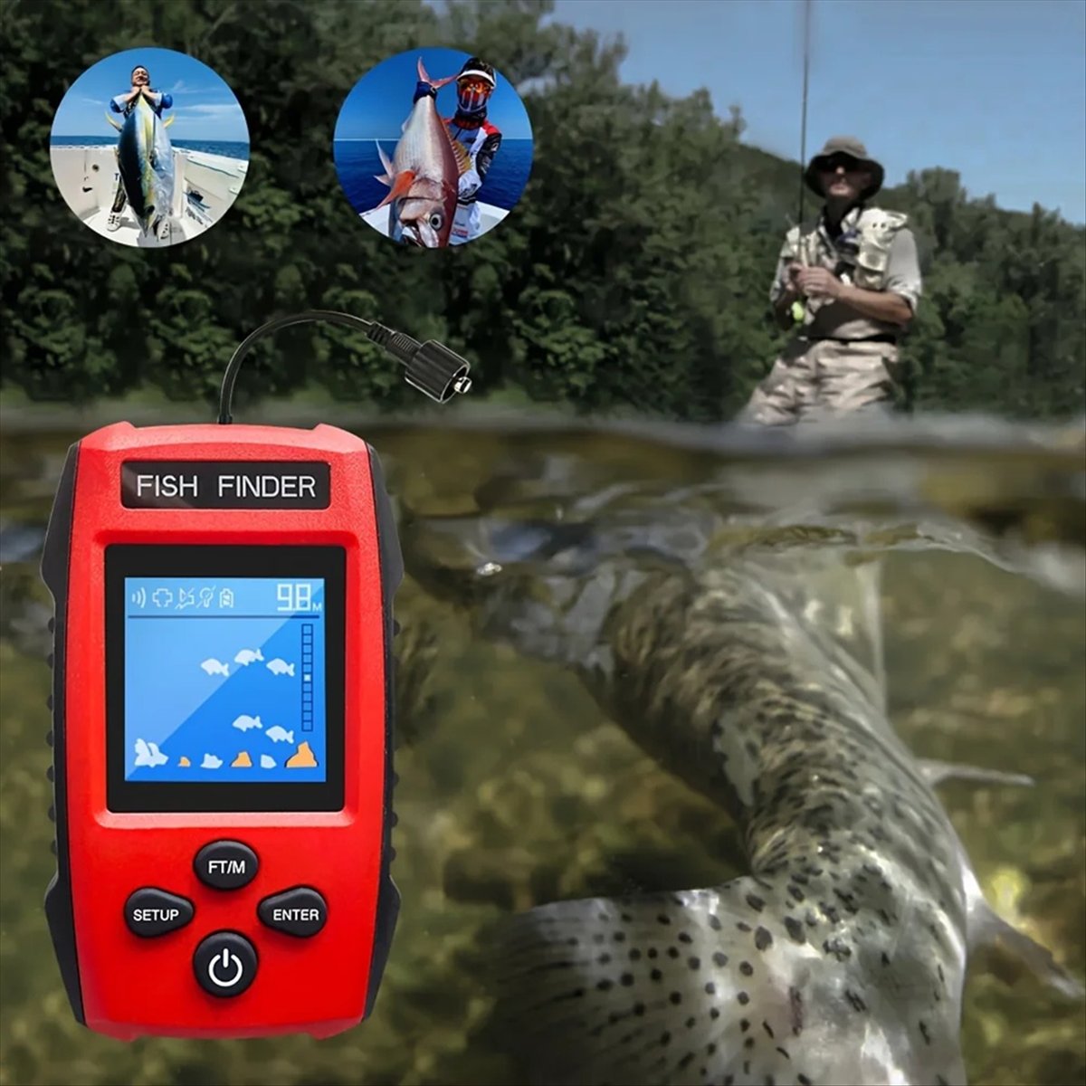 Renkli LCD Balık Bulucu Kablol - Fishing Boat Depth Finder incelemesi ve fiyatı